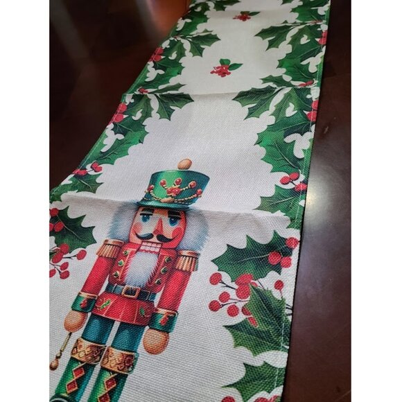 Red Nutcracker Table Runner Green Christmas Decor Holiday Soldier Xmas Cloth 72" - Picture 5 of 11